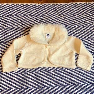 Janie & Jack faux fur trim ivory holiday sweater